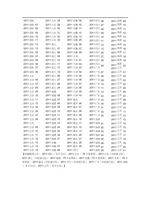 2011年全国各地化学高考试题汇总