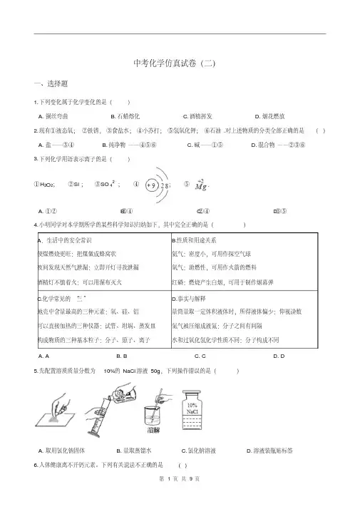 2019年湖南省邵阳市中考化学仿真试卷(二)
