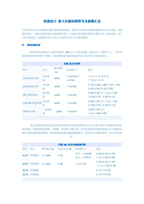 传递动力 重卡后驱动桥型号及参数汇总