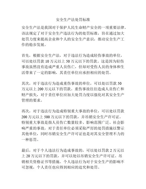 安全生产法处罚标准