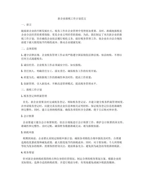 新企业报税工作计划范文