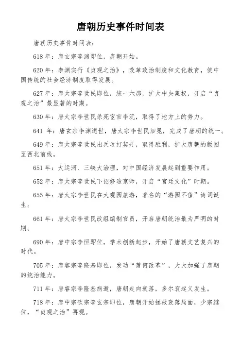 唐朝历史事件时间表