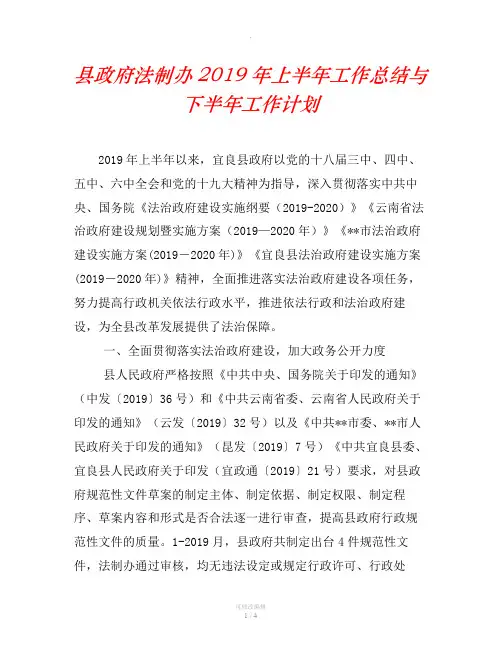 县政府法制办2019年上半年工作总结与下半年工作计划