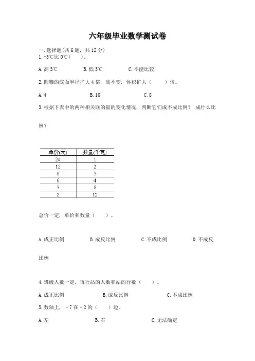 六年级毕业数学测试卷附答案(满分必刷)