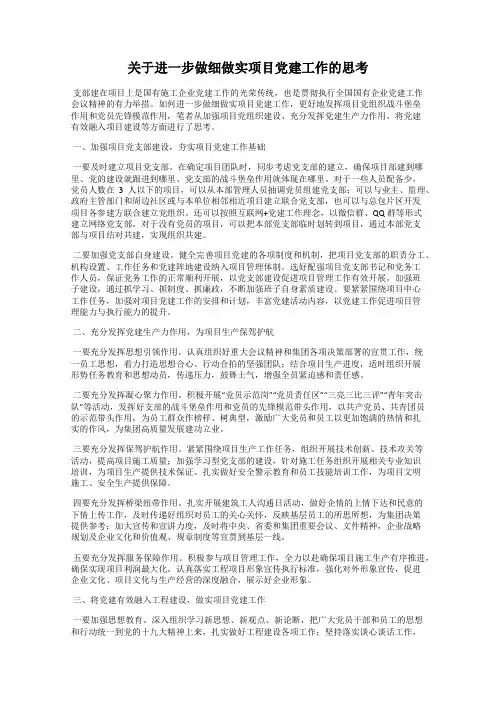 关于进一步做细做实项目党建工作的思考