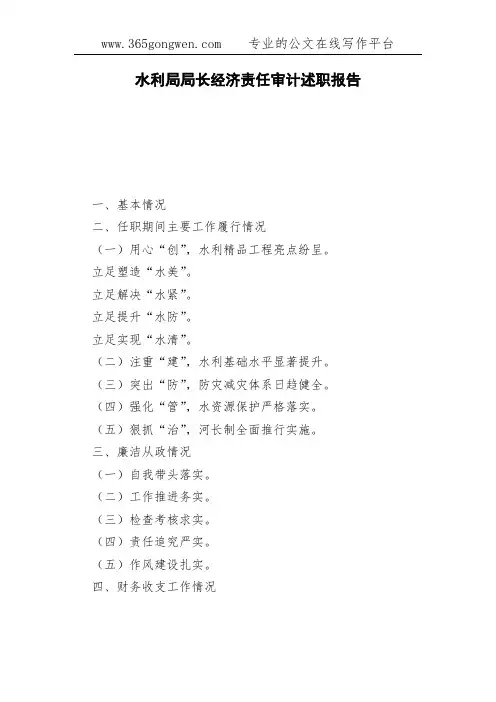 水利局局长经济责任审计述职报告