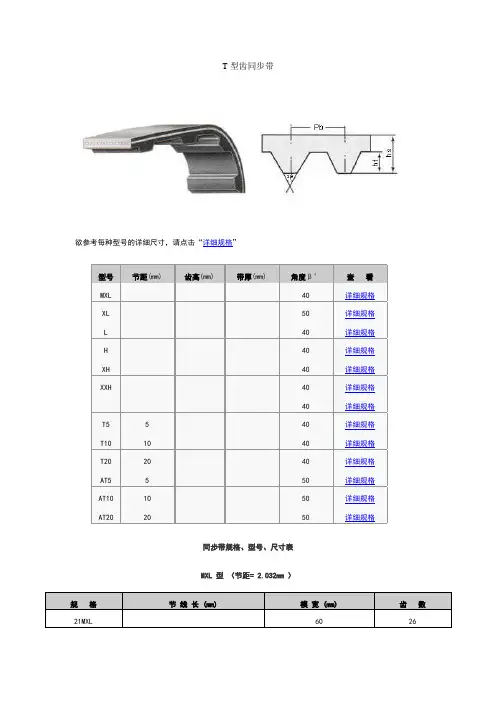 同步带尺寸表
