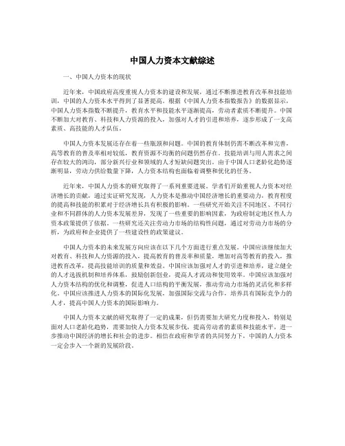 中国人力资本文献综述