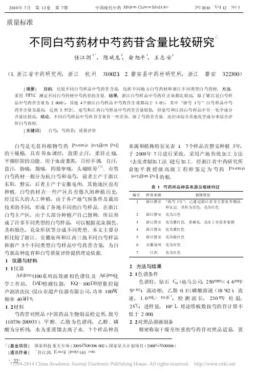 不同白芍药材中芍药苷含量比较研究_任江剑