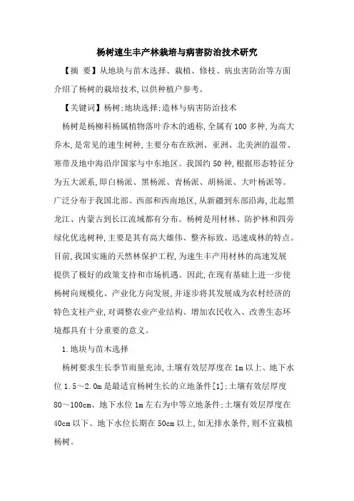 杨树速生丰产林栽培与病害防治技术研究