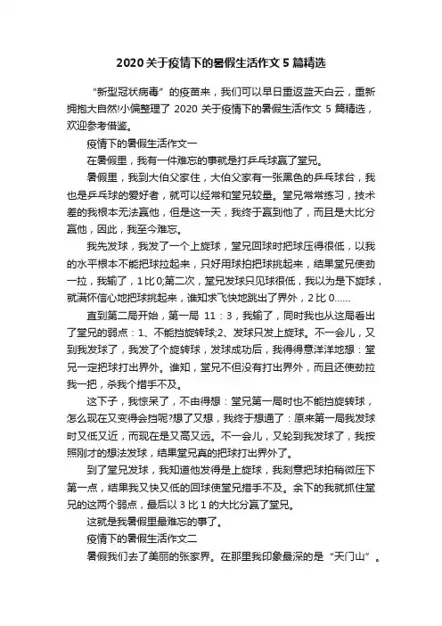 2020关于疫情下的暑假生活作文5篇精选