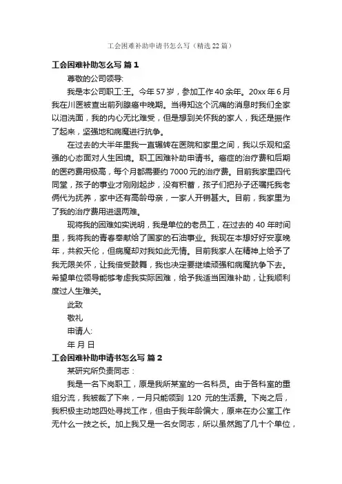 工会困难补助申请书怎么写（精选22篇）