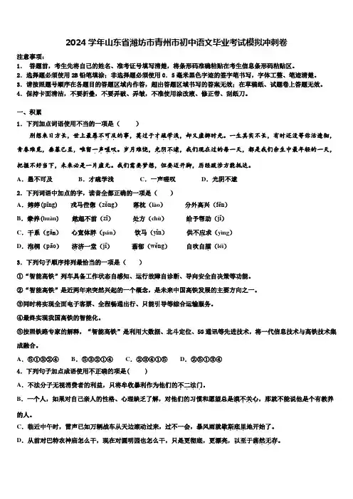 2024学年山东省潍坊市青州市初中语文毕业考试模拟冲刺卷含解析