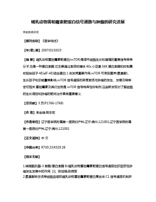哺乳动物雷帕霉素靶蛋白信号通路与肿瘤的研究进展