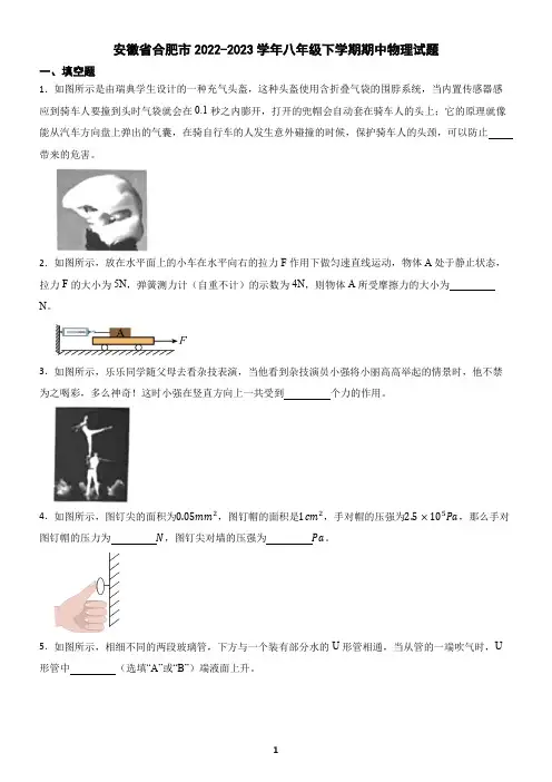 安徽省合肥市2022-2023学年八年级下学期期中物理试题(含答案)