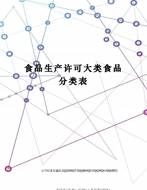 食品生产许可大类食品分类表