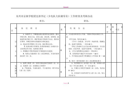 团支部书记(少先队大队辅导员)工作职责及考核办法