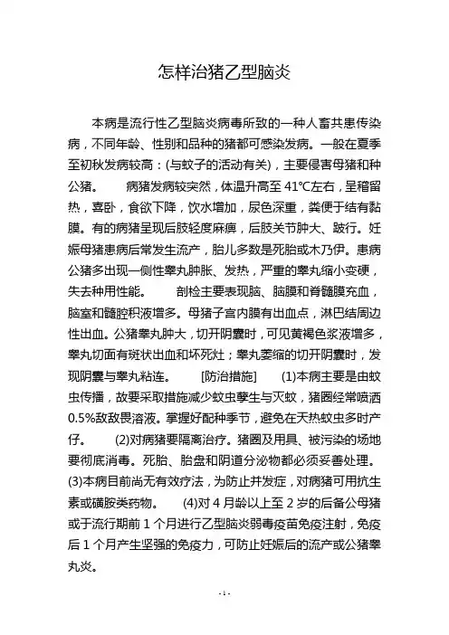 怎样治猪乙型脑炎