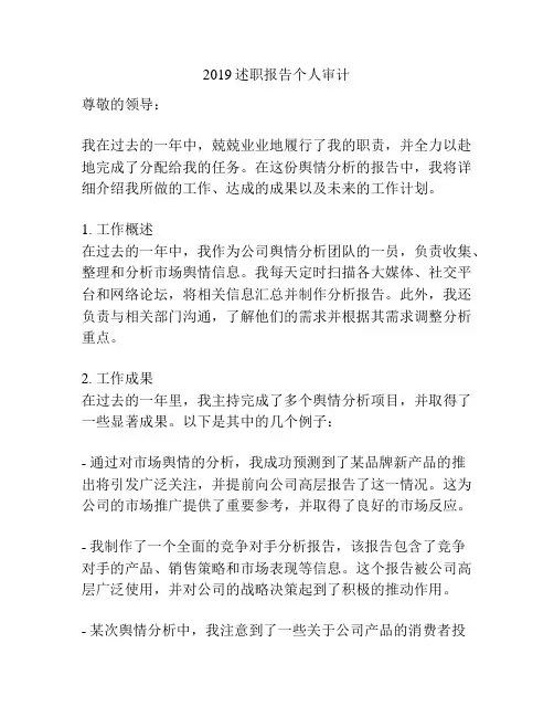 2019述职报告个人审计