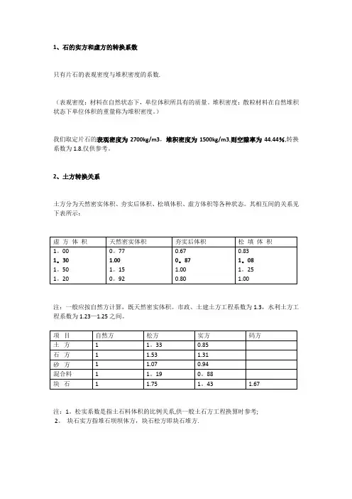 土方虚方实方之间的换算