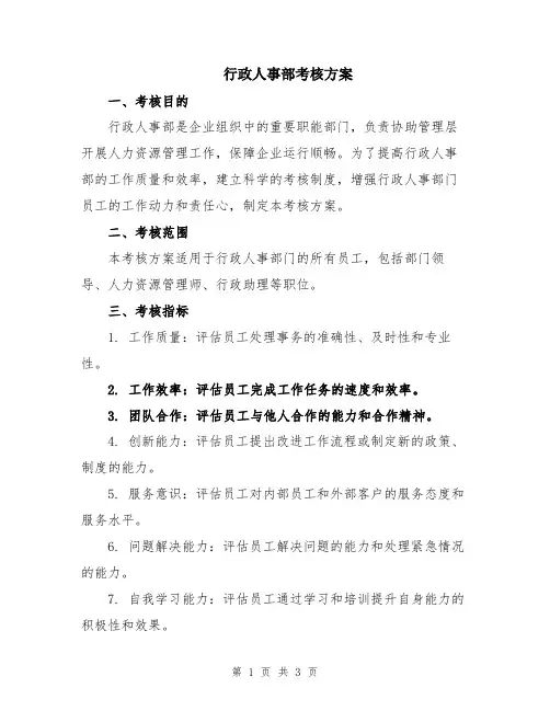 行政人事部考核方案