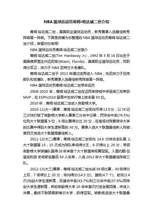 NBA篮球运动员蒂姆·哈达威二世介绍