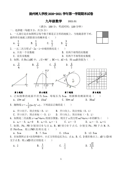 扬州树人学校2020-2021学年度第一学期期末试卷九年级数学(含答案、答题卡)