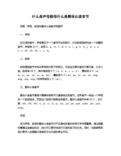 什么是声母韵母什么是整体认读音节