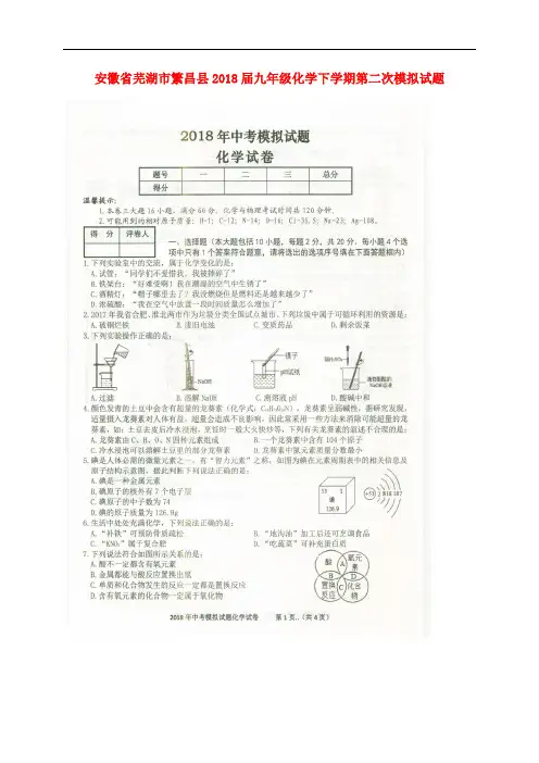 安徽省芜湖市繁昌县九年级化学下学期第二次模拟试题(扫描版)