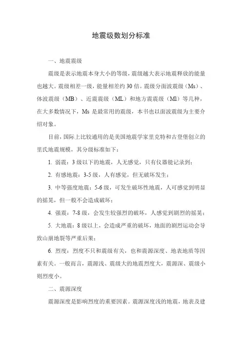 地震级数划分标准
