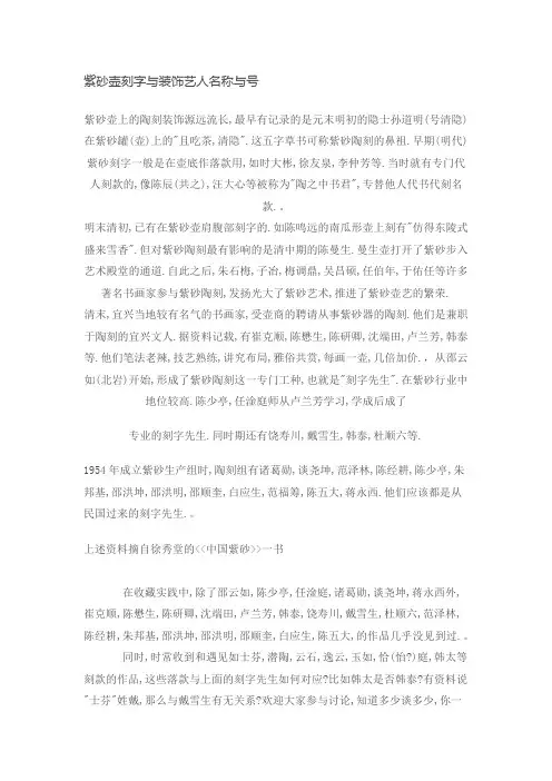 紫砂壶刻字与装饰艺人名称与号