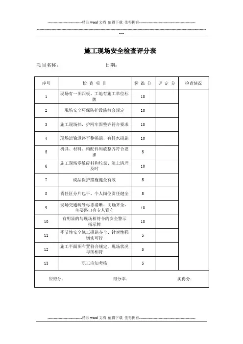施工现场安全检查评分表