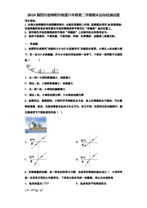 2024届四川省绵阳市物理八年级第二学期期末达标检测试题含解析