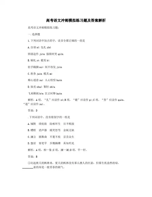 高考语文冲刺模拟练习题及答案解析