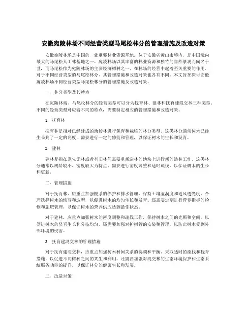 安徽宛陵林场不同经营类型马尾松林分的管理措施及改造对策