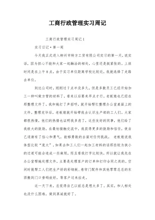 工商行政管理实习周记