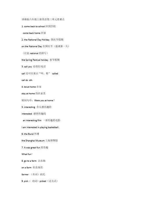 六年级上册英语素材unit3holidayfun重难点译林版