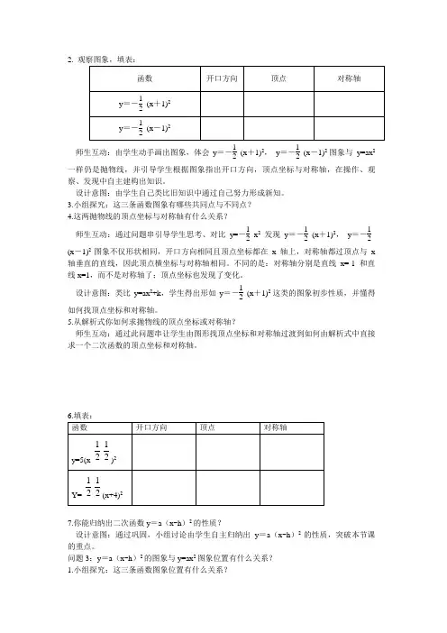 高中数学二次函数y=a(x—h)2的图象与性质的教学设计