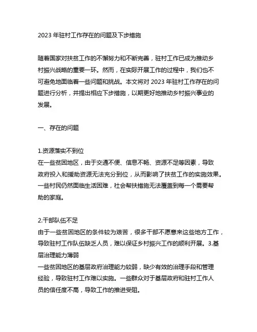 2023年驻村工作存在的问题及下步措施
