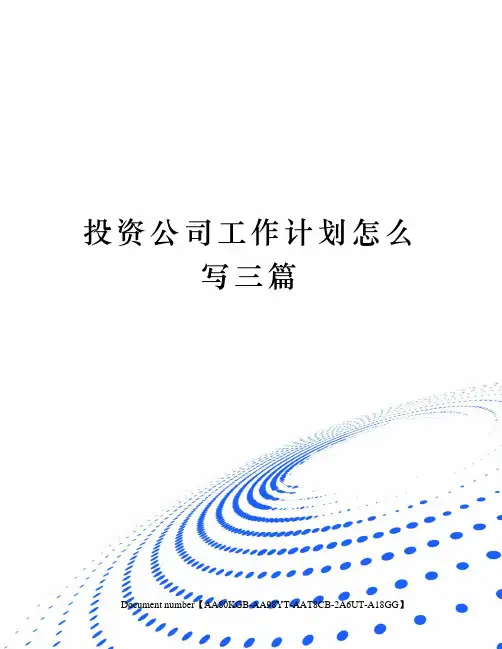 投资公司工作计划怎么写三篇