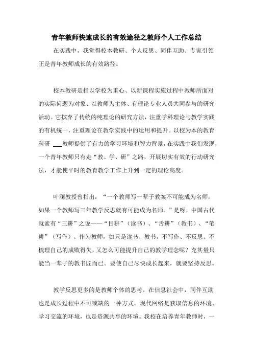 青年教师快速成长的有效途径之教师个人工作总结