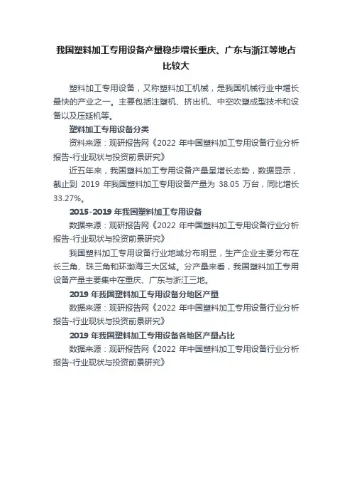 我国塑料加工专用设备产量稳步增长重庆、广东与浙江等地占比较大