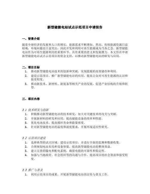 新型储能电站试点示范项目申请报告