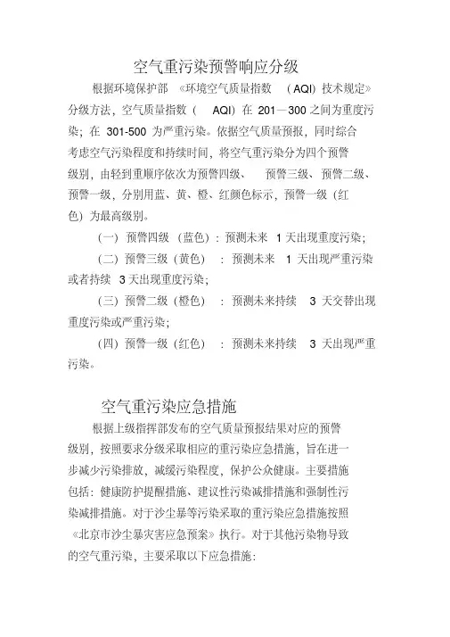空气重污染预警响应分级