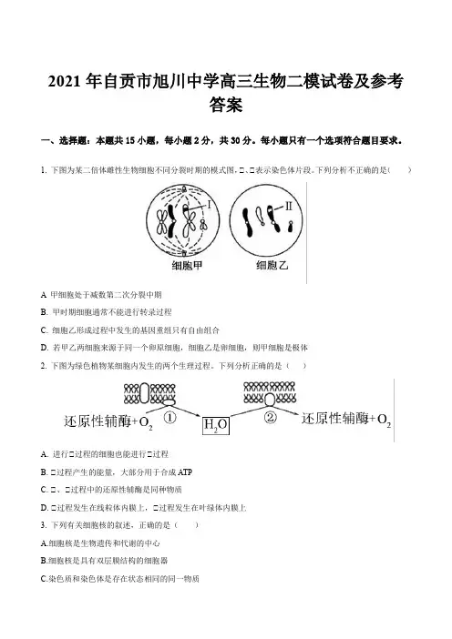2021年自贡市旭川中学高三生物二模试卷及参考答案