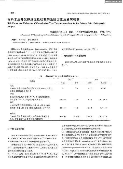 骨科术后并发静脉血栓栓塞的危险因素及发病机制