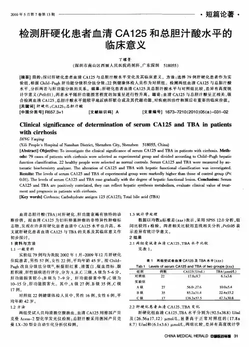测肝硬化患者血清CA125和总胆汁酸水平的临床意义