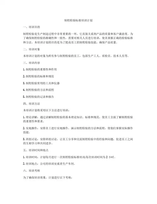 制程检验标准培训计划