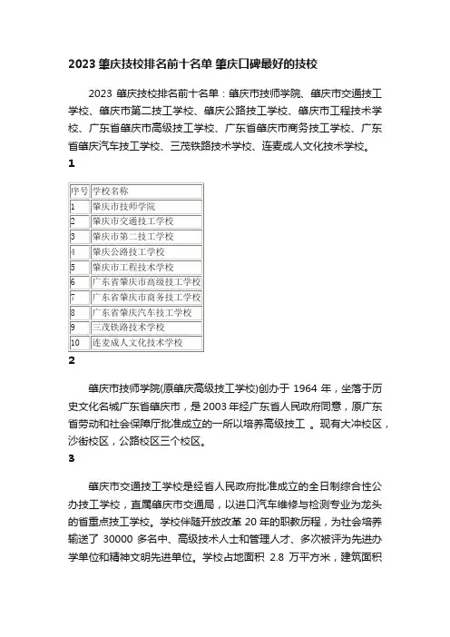 2023肇庆技校排名前十名单肇庆口碑最好的技校