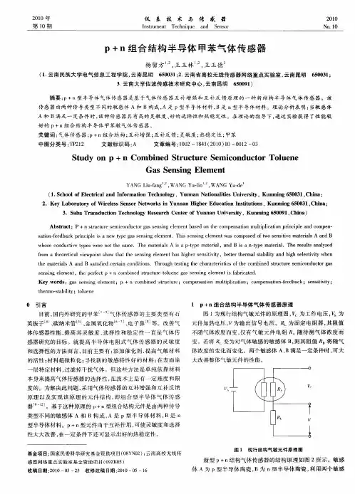 p+n组合结构半导体甲苯气体传感器